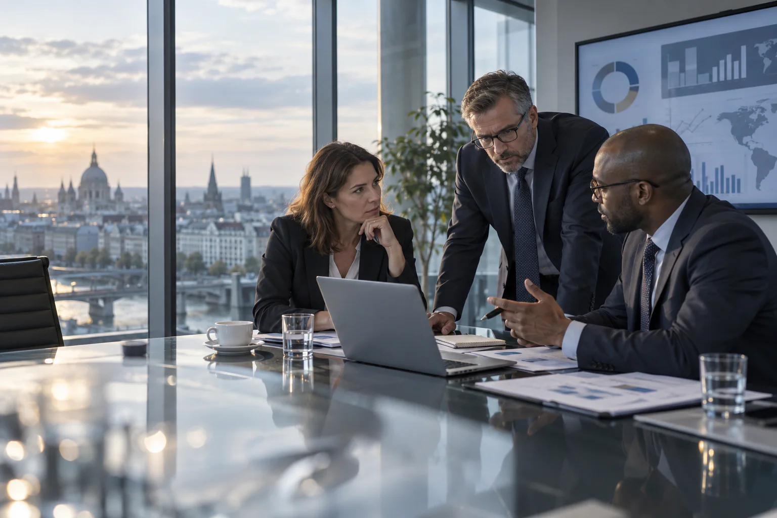 Team bereitet Informationen für eine Managemententscheidung auf